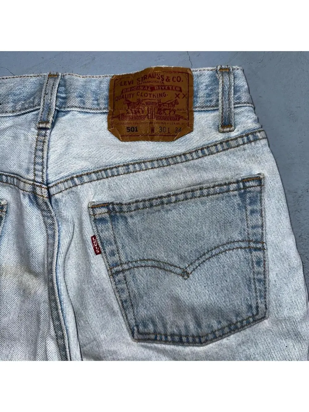 Levis 501 Vintage 90s USA XX Straight Leg Jeans Blue Light Wash 30x34 Act 28x29